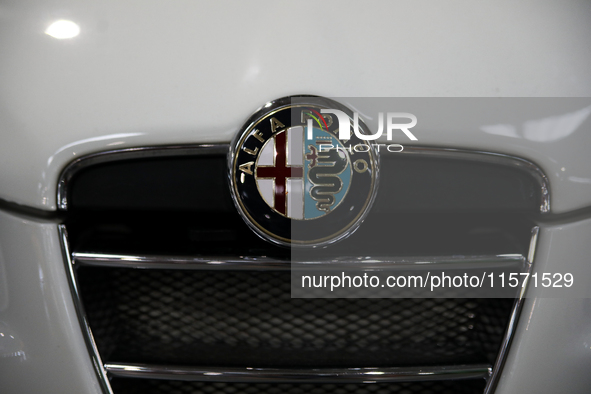 The Alfa Romeo logo is seen during the Tuning Show Expo in Krakow, Poland, on September 8, 2024. 