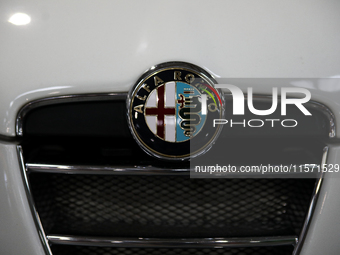 The Alfa Romeo logo is seen during the Tuning Show Expo in Krakow, Poland, on September 8, 2024. (