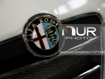 The Alfa Romeo logo is seen during the Tuning Show Expo in Krakow, Poland, on September 8, 2024. (