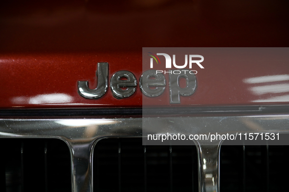 The Jeep logo is seen during the Tuning Show Expo in Krakow, Poland, on September 8, 2024. 