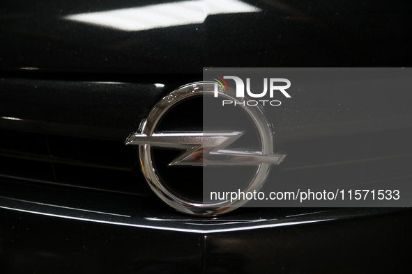 The Opel logo is seen during the Tuning Show Expo in Krakow, Poland, on September 8, 2024. 