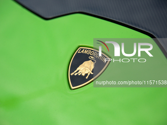 The Lamborghini logo is seen during the Tuning Show Expo in Krakow, Poland, on September 8, 2024. (