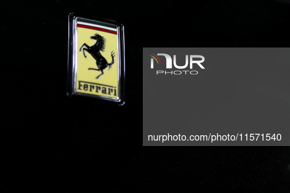 The Ferrari logo is seen during the Tuning Show Expo in Krakow, Poland, on September 8, 2024. 