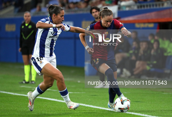 Ewa Pajor and Lucia Rodriguez play during the match between FC Barcelona Women and Real Sociedad Women, corresponding to week 2 of the Liga...