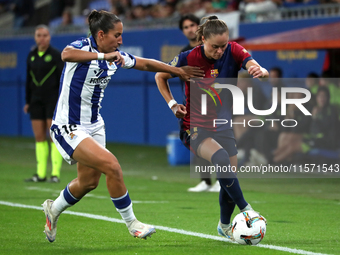 Ewa Pajor and Lucia Rodriguez play during the match between FC Barcelona Women and Real Sociedad Women, corresponding to week 2 of the Liga...