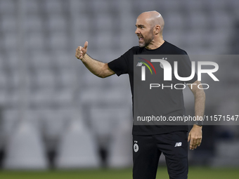 Al Sadd SC head coach Felix Sanchez Bas reacts during the Ooredoo Qatar Stars League 24/25 match between Al-Sadd SC and Umm Salal SC at Jass...