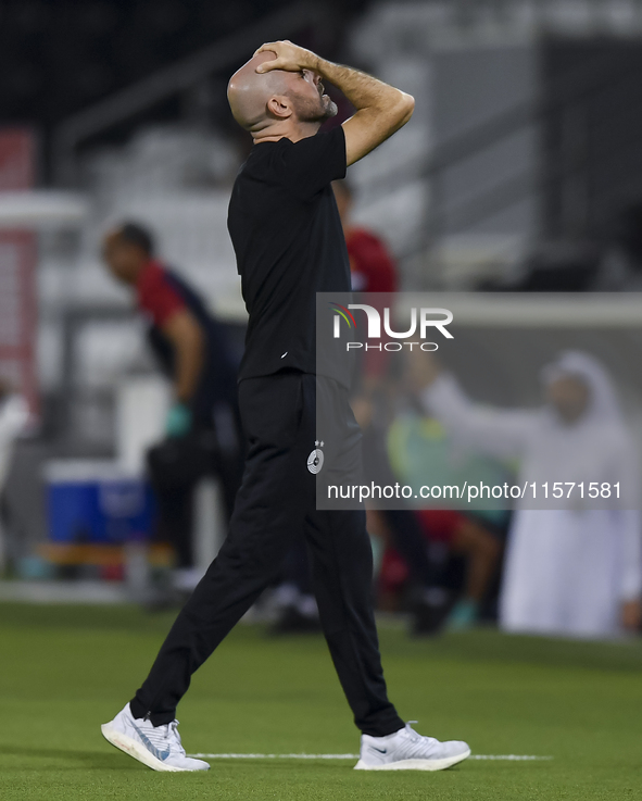 Al Sadd SC head coach Felix Sanchez Bas reacts during the Ooredoo Qatar Stars League 24/25 match between Al-Sadd SC and Umm Salal SC at Jass...