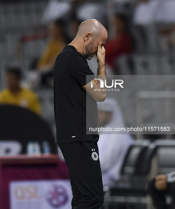 Al Sadd SC head coach Felix Sanchez Bas reacts during the Ooredoo Qatar Stars League 24/25 match between Al-Sadd SC and Umm Salal SC at Jass...