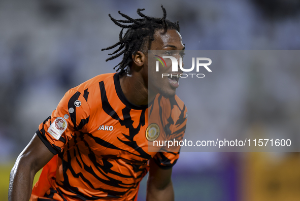 Edidiong Nigerian of Umm Salal SC celebrates after scoring the goal during the Ooredoo Qatar Stars League 24/25 match between Al-Sadd SC and...