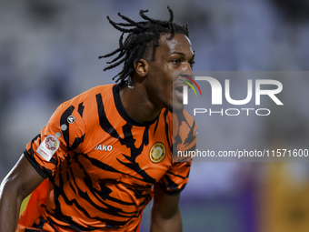 Edidiong Nigerian of Umm Salal SC celebrates after scoring the goal during the Ooredoo Qatar Stars League 24/25 match between Al-Sadd SC and...