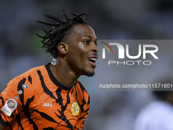 Edidiong Nigerian of Umm Salal SC celebrates after scoring the goal during the Ooredoo Qatar Stars League 24/25 match between Al-Sadd SC and...