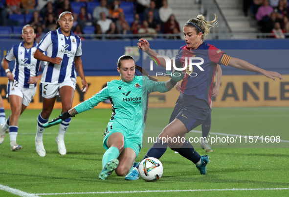 Alexia Putellas and Elena Lete play during the match between FC Barcelona Women and Real Sociedad Women, corresponding to week 2 of the Liga...