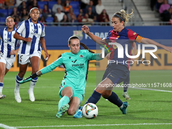 Alexia Putellas and Elena Lete play during the match between FC Barcelona Women and Real Sociedad Women, corresponding to week 2 of the Liga...