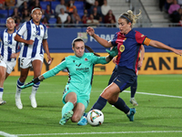 Alexia Putellas and Elena Lete play during the match between FC Barcelona Women and Real Sociedad Women, corresponding to week 2 of the Liga...