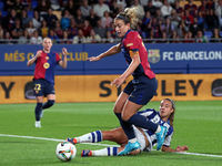 Alexia Putellas and Emma Ramirez play during the match between FC Barcelona Women and Real Sociedad Women, corresponding to week 2 of the Li...