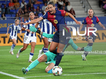 Alexia Putellas and Elena Lete play during the match between FC Barcelona Women and Real Sociedad Women, corresponding to week 2 of the Liga...