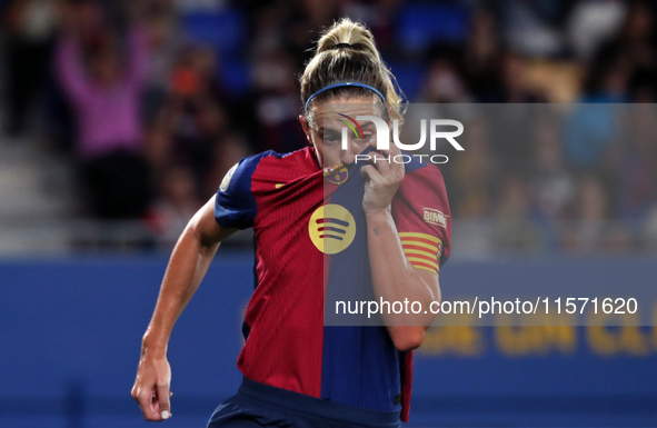 Alexia Putellas celebrates a goal during the match between FC Barcelona Women and Real Sociedad Women, corresponding to week 2 of the Liga F...