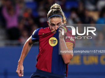 Alexia Putellas celebrates a goal during the match between FC Barcelona Women and Real Sociedad Women, corresponding to week 2 of the Liga F...