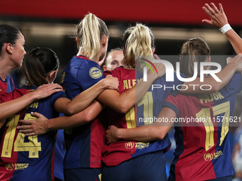 Alexia Putellas celebrates a goal during the match between FC Barcelona Women and Real Sociedad Women, corresponding to week 2 of the Liga F...