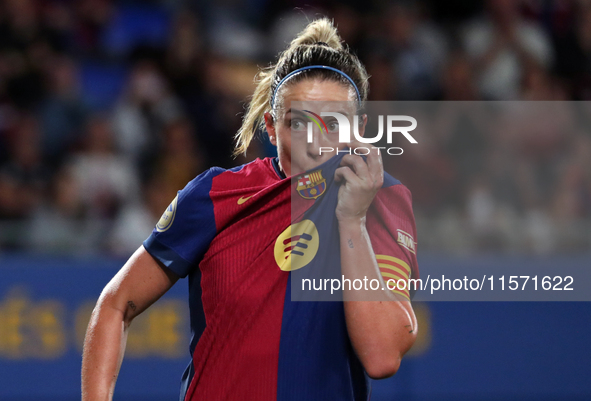 Alexia Putellas celebrates a goal during the match between FC Barcelona Women and Real Sociedad Women, corresponding to week 2 of the Liga F...