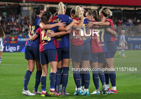 Alexia Putellas celebrates a goal during the match between FC Barcelona Women and Real Sociedad Women, corresponding to week 2 of the Liga F...