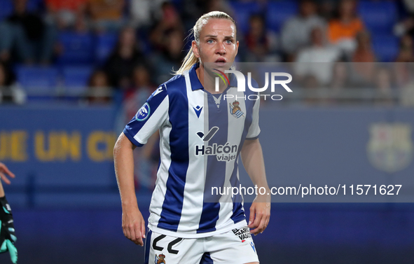 Klara Cahynova plays during the match between FC Barcelona Women and Real Sociedad Women, corresponding to week 2 of the Liga F, at the Joha...