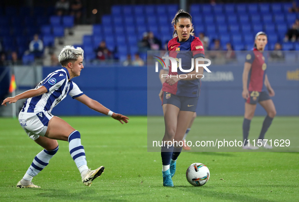 Francisca Nazareth and Lucia Pardo play during the match between FC Barcelona Women and Real Sociedad Women, corresponding to week 2 of the...