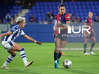 Francisca Nazareth and Lucia Pardo play during the match between FC Barcelona Women and Real Sociedad Women, corresponding to week 2 of the...