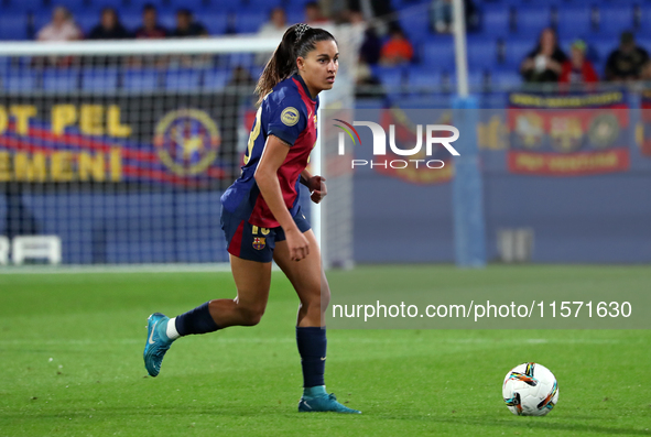 Francisca Nazareth plays during the match between FC Barcelona Women and Real Sociedad Women, corresponding to week 2 of the Liga F, at the...