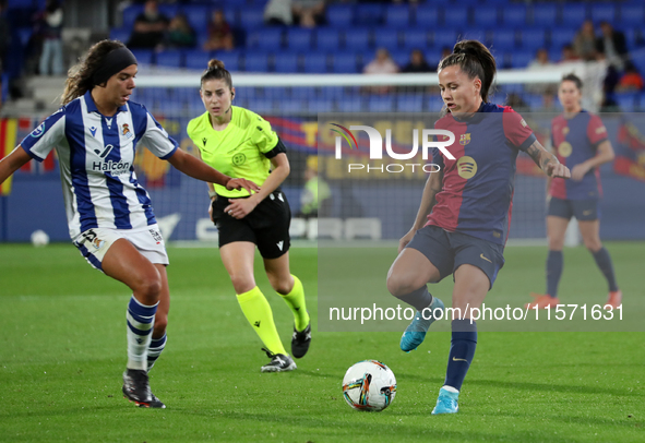 Claudia Pina and Andreia Jacinto play during the match between FC Barcelona Women and Real Sociedad Women, corresponding to week 2 of the Li...