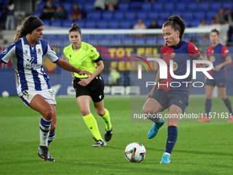 Claudia Pina and Andreia Jacinto play during the match between FC Barcelona Women and Real Sociedad Women, corresponding to week 2 of the Li...