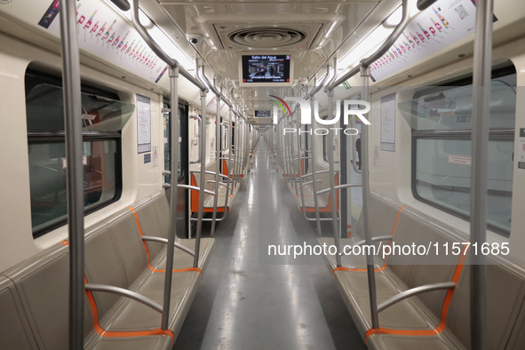 A view inside a carriage at Balderas station in Mexico City, Mexico, on September 13, 2024, during the reopening of the Isabel La Catolica a...