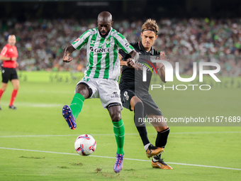 Youssouf Sabaly of Real Betis controls the ball during the La Liga EA Sports match between Real Betis and CD Leganes at Benito Villamarin in...