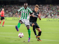 Youssouf Sabaly of Real Betis controls the ball during the La Liga EA Sports match between Real Betis and CD Leganes at Benito Villamarin in...