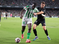 Assane Diao of Real Betis battles for the ball during the La Liga EA Sports match between Real Betis and CD Leganes at Benito Villamarin in...