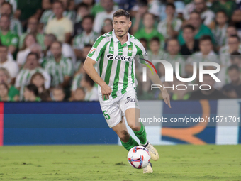 Romain Perraud of Real Betis controls the ball during the La Liga EA Sports match between Real Betis and CD Leganes at Benito Villamarin in...