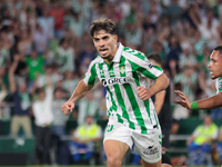 Ez Abde of Real Betis celebrates scoring his team's first goal with his teammates during the La Liga EA Sports match between Real Betis and...