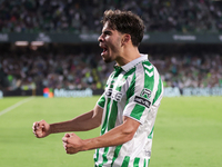 Ez Abde of Real Betis celebrates scoring his team's first goal with his teammates during the La Liga EA Sports match between Real Betis and...