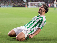 Ez Abde of Real Betis celebrates scoring his team's first goal with his teammates during the La Liga EA Sports match between Real Betis and...