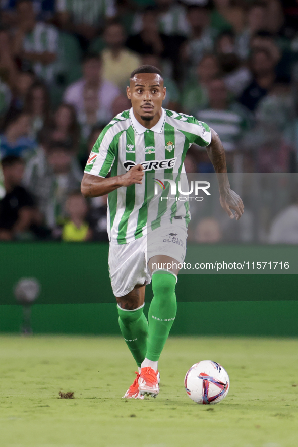 Natan Bernardo de Souza of Real Betis runs with the ball during the La Liga EA Sports match between Real Betis and CD Leganes at Benito Vill...