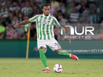 Natan Bernardo de Souza of Real Betis passes the ball during the La Liga EA Sports match between Real Betis and CD Leganes at Benito Villama...