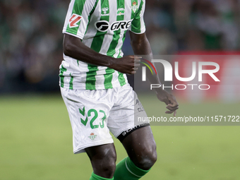 Youssouf Sabaly of Real Betis runs with the ball during the La Liga EA Sports match between Real Betis and CD Leganes at Benito Villamarin i...