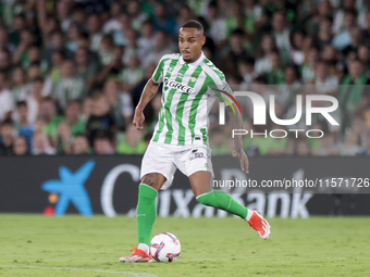 Natan Bernardo de Souza of Real Betis passes the ball during the La Liga EA Sports match between Real Betis and CD Leganes at Benito Villama...