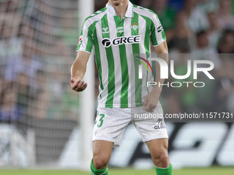 Diego Llorente of Real Betis controls the ball during the La Liga EA Sports match between Real Betis and CD Leganes at Benito Villamarin in...