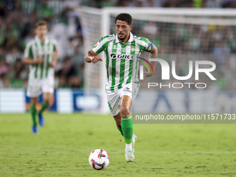 Pablo Fornals of Real Betis runs with the ball during the La Liga EA Sports match between Real Betis and CD Leganes at Benito Villamarin in...