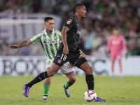 Sebastien Haller of CD Leganes passes the ball during the La Liga EA Sports match between Real Betis and CD Leganes at Benito Villamarin in...