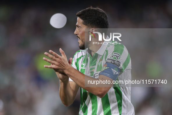 Pablo Fornals of Real Betis shows appreciation to fans during the La Liga EA Sports match between Real Betis and CD Leganes at Benito Villam...