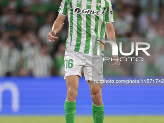 Sergi Altimira of Real Betis runs with the ball during the La Liga EA Sports match between Real Betis and CD Leganes at Benito Villamarin in...