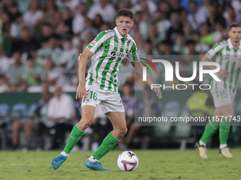 Sergi Altimira of Real Betis runs with the ball during the La Liga EA Sports match between Real Betis and CD Leganes at Benito Villamarin in...