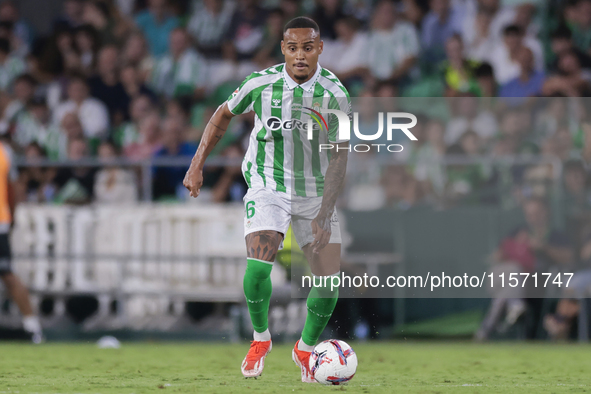 Natan Bernardo de Souza of Real Betis runs with the ball during the La Liga EA Sports match between Real Betis and CD Leganes at Benito Vill...